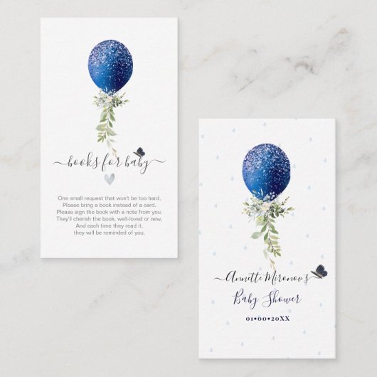 PixDezines Book Request H2 Navy Ballon Enclosure Platzkarte (Vorne/Hinten)