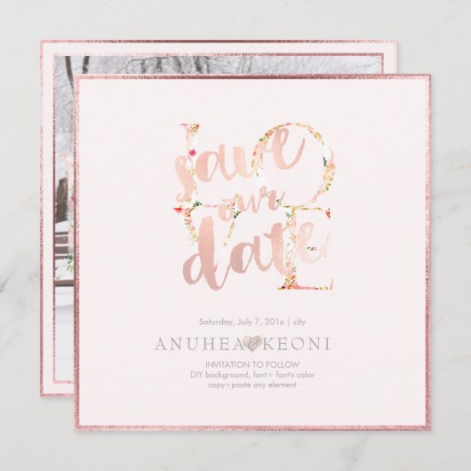 PixDezines BOTANICA LIEBE RETT DATUM|BLUSH PINK Save The Date (Vorne/Hinten)