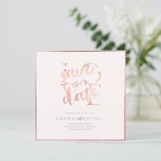 PixDezines BOTANICA LIEBE RETT DATUM|BLUSH PINK Save The Date (Stehend Vorderseite)