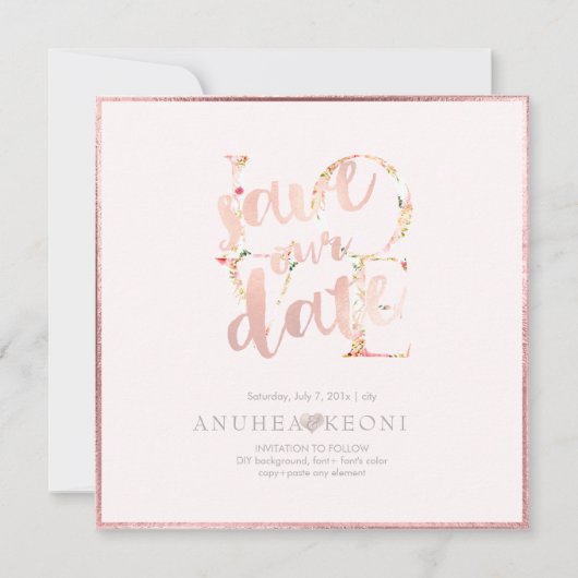 PixDezines BOTANICA LIEBE RETT DATUM|BLUSH PINK Save The Date (Vorderseite)