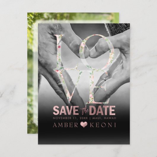 PixDezines Botanique Imitats Rose Gold Save the Da Ankündigungspostkarte (Vorne/Hinten)