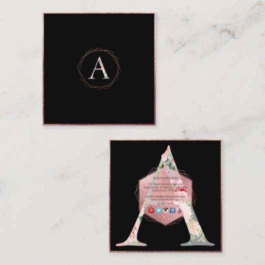 PixDezines BOTANISCHES MONOGRAMM/IMITATE ROSE GOLD Quadratische Visitenkarte (Vorne/Hinten)