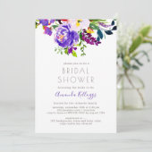 PixDezines Brautparty Floral Wasserfarbe, Lila Einladung (Stehend Vorderseite)