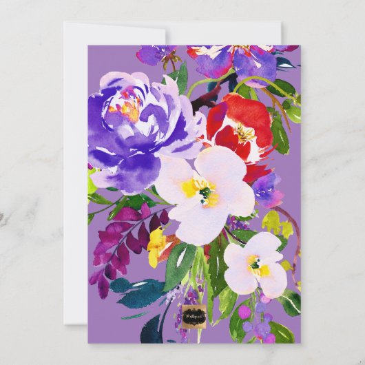 PixDezines Brautparty Floral Wasserfarbe, Lila Einladung (Rückseite)