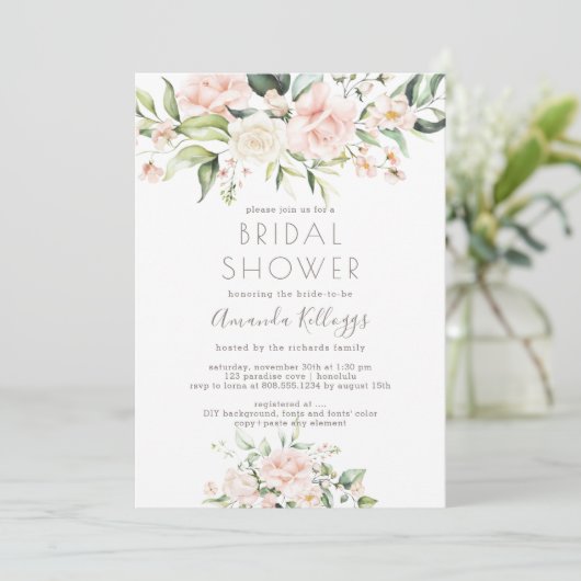 PixDezines Brautparty H2 Blush Creme Rose Einladung (Stehend Vorderseite)