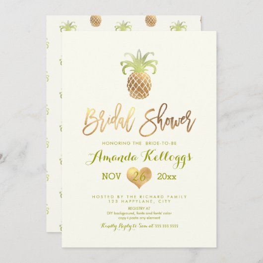 PixDezines Brautparty/Imitate Gold/Ananas Einladung (Vorne/Hinten)