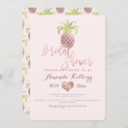 PixDezines Brautparty/Rose Gold/Ananas Einladung (Vorne/Hinten)