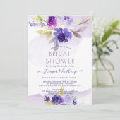 PixDezines Brautparty Wasserfarben-violette Peonie Einladung (Stehend Vorderseite)