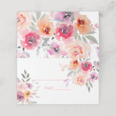 PixDezines Brautparty Wasserfarbene Frühlingsflora Platzkarte (Außenseite Aufgefaltet)