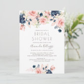 PixDezines Brautparty Watercolor Marine Rose Einladung (Stehend Vorderseite)