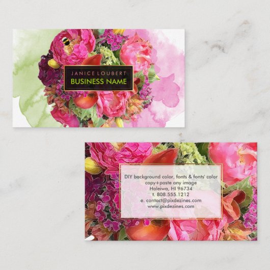 PixDezines Bridal-Bouquet/Aquarell/Blumen Visitenkarte (Vorne/Hinten)