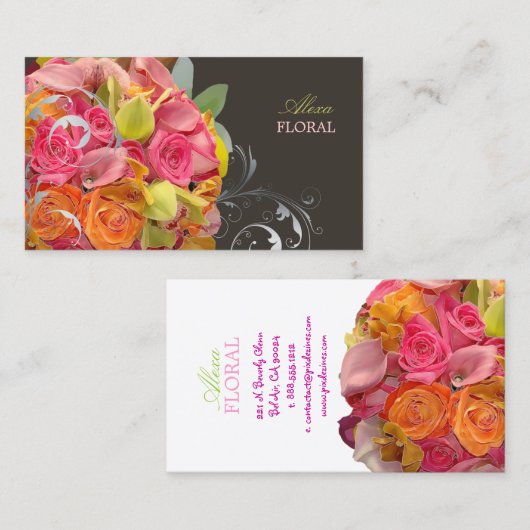 PixDezines Bridal Bouquet, Blumenfarben Visitenkarte (Vorne/Hinten)