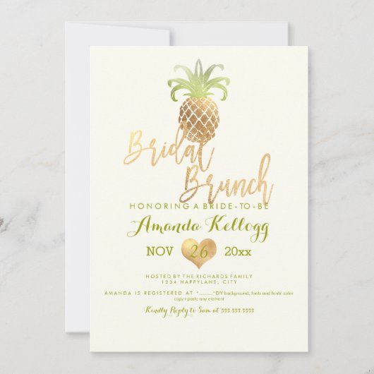 PixDezines Bridal Brunch/Imitats Gold/Ananas Einladung (Vorderseite)