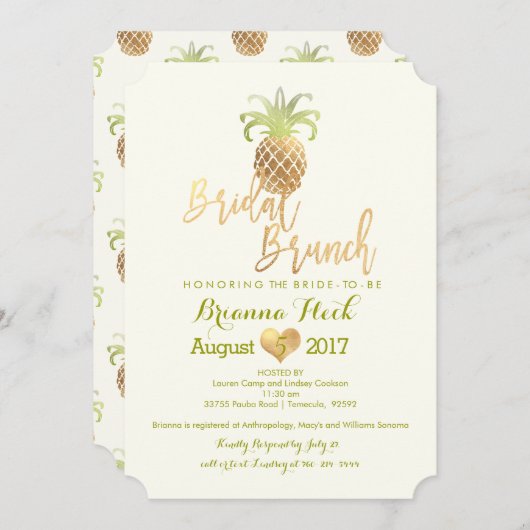 PixDezines Bridal Brunch/Imitats Gold/Ananas Karte (Vorne/Hinten)