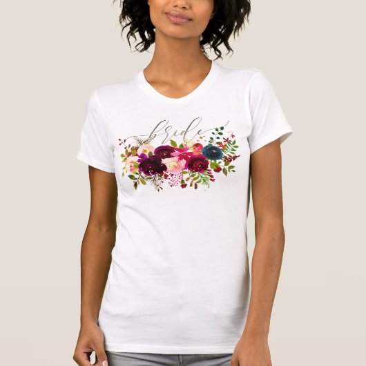 PixDezines Bride/Blush+Bordeaux-Blume T-Shirt (Vorderseite)
