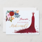 PixDezines Bridesmaid/Floral/Wasserfarbe/Rot Einladung (Vorderseite)
