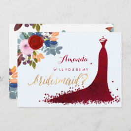 PixDezines Bridesmaid/Floral/Wasserfarbe/Rot Einladung