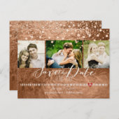 PixDezines Bronze/Imitat Folie/Fotos Save the Date Ankündigungspostkarte (Vorne/Hinten)