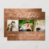 PixDezines Bronze/Imitat Folie/Fotos Save the Date Ankündigungspostkarte (Vorne/Hinten)