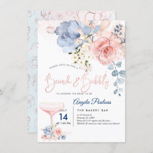 PixDezines Brunch Bubbly Blush+Blue H2 Blume Einladung