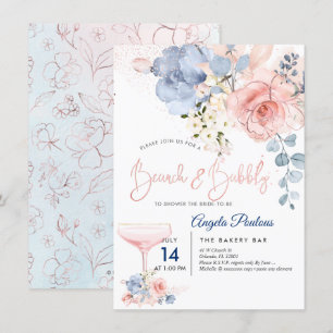 PixDezines Brunch Bubbly Blush+Blue H2 Blumen Einladung