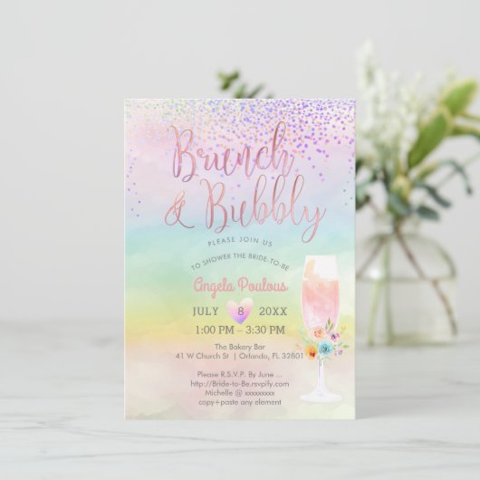 PixDezines Brunch Bubbly/Cotton Candy Confetti Einladung (Stehend Vorderseite)