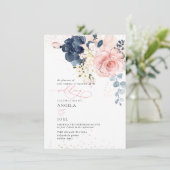 PixDezines Brunch Bubbly Navy Blush H2 Blume Inv Einladung (Stehend Vorderseite)
