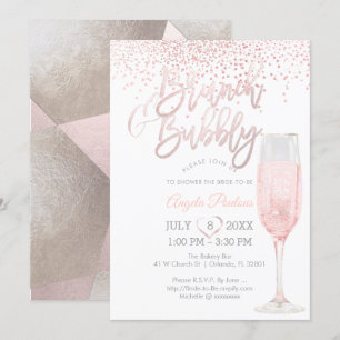 PixDezines Brunch Bubbly/Pink+Silver Konfetti Einladung