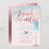 PixDezines Brunch N Bubbly/Rose Gold/Blue Confetti Einladung (Vorne/Hinten)