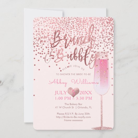 PixDezines Brunch N Bubbly/Rose Gold/Confetti Einladung (Vorderseite)