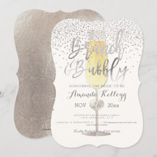 PixDezines Brunch N Bubbly/Silbernes Konfetti Einladung