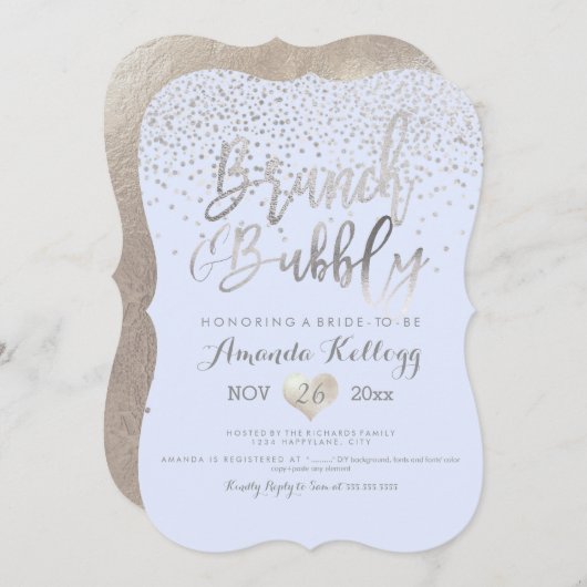 PixDezines Brunch N Bubbly/Silver Confetti Einladung (Vorne/Hinten)