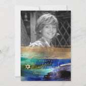 PixDezines Brushed Watercolor Blue Bar Mitzvah Einladung (Vorderseite)