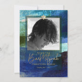 PixDezines Brushed Watercolor Blue Bar Mitzvah Einladung (Vorderseite)