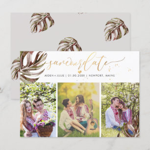 PixDezines Burgunder Monstera Faux Gold Save The Date