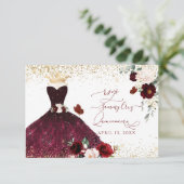 PixDezines Burgundy Blush Rose Quinceanera UAWG Einladung (Stehend Vorderseite)