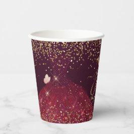 PixDezines Burgundy Gold Quinceanera Kleid Pappbecher