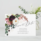 PixDezines Burgundy Rustic Bloom, Save the Date Einladung (Stehend Vorderseite)