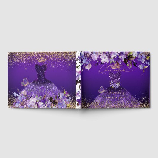 PixDezines Butterflies Quinceanera, dunkel Lila Gästebuch (Voll)