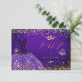 PixDezines Butterflies Quinceanera UAWG, Lila Einladung (Stehend Vorderseite)