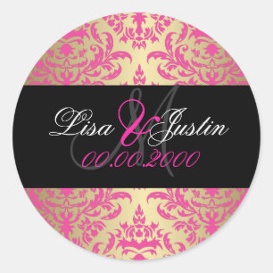 PixDezines Céline Damask Monogramm-Aufkleber Runder Aufkleber