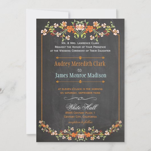 PixDezines Chalkboard/Blumen-/Farbton Einladung (Rückseite)