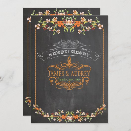 PixDezines Chalkboard/Blumen-/Farbton Einladung (Vorne/Hinten)