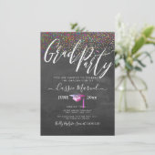 PixDezines Chalkboard Confetti Grad Party Einladung (Stehend Vorderseite)