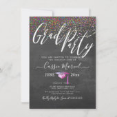 PixDezines Chalkboard Confetti Grad Party Einladung (Vorderseite)