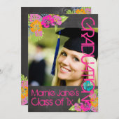 PixDezines chalkboard+floral/Abschluss Einladung (Vorne/Hinten)