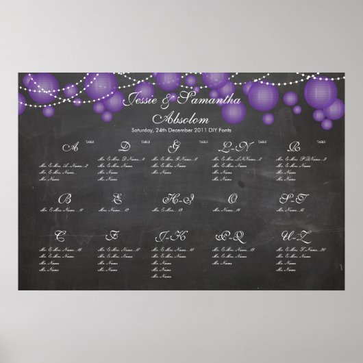 PixDezines chalkboard+lila Laterne/Sitzkarte Poster (Vorne)