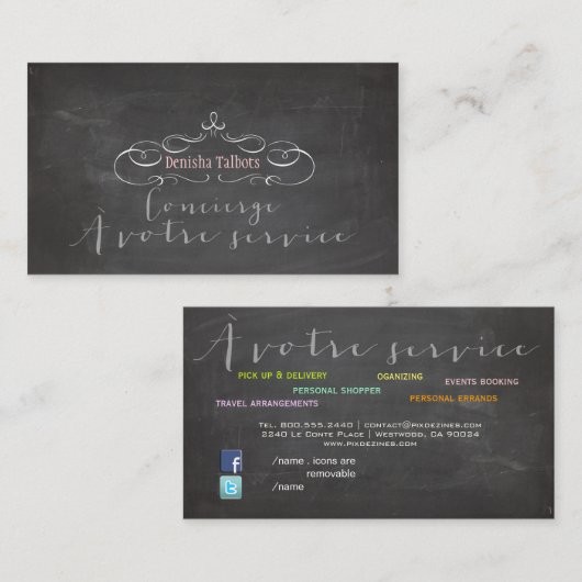 PixDezines Chalkboard/Portierer/DIY Hintergrund Visitenkarte (Vorne/Hinten)