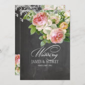 PixDezines chalkboard/Rokoko/Vintag rosa Rosen Einladung (Vorne/Hinten)