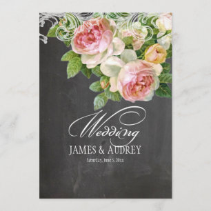 PixDezines chalkboard/Rokoko/Vintag rosa Rosen Einladung